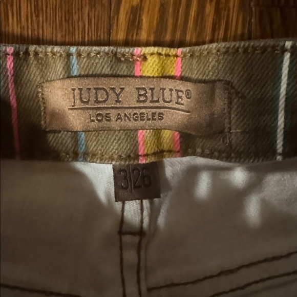 Judy Blue EUC Women's Brown Flare Jeans with Multicolor Vertical Stripe - Picture 2 of 7